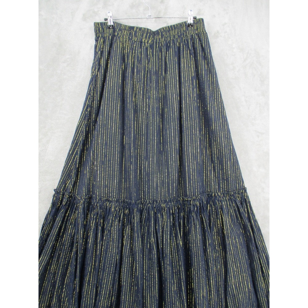Boden Skirt Womens 10 Maxi Navy Gold Stripe Tiered Broomstick Lined Pull On Boho - Picture 3 of 10